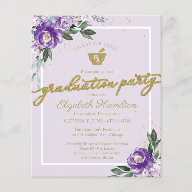 Invitation Budget Floral Pharmacy Grad Party (Devant)