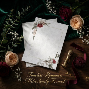 Invitation Budget floral vierge en rouge et brume mariage
