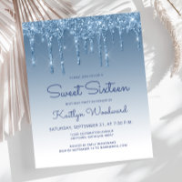 Invitation Budget Glitter Drip Bleu Sweet 16