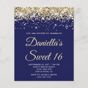 Invitation Budget Glitter Or Pale Navy Sweet 16