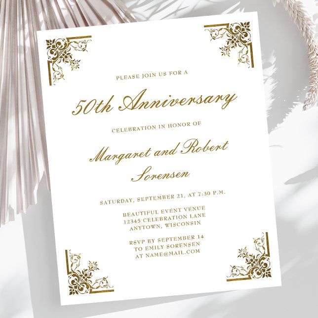 Invitation Budget Gold Vintage 50e Anniversaire (Créateur téléchargé)