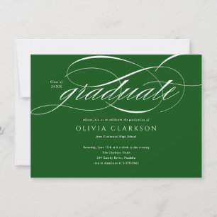 Invitation Budget Green Élégant Script Photo Graduation Party