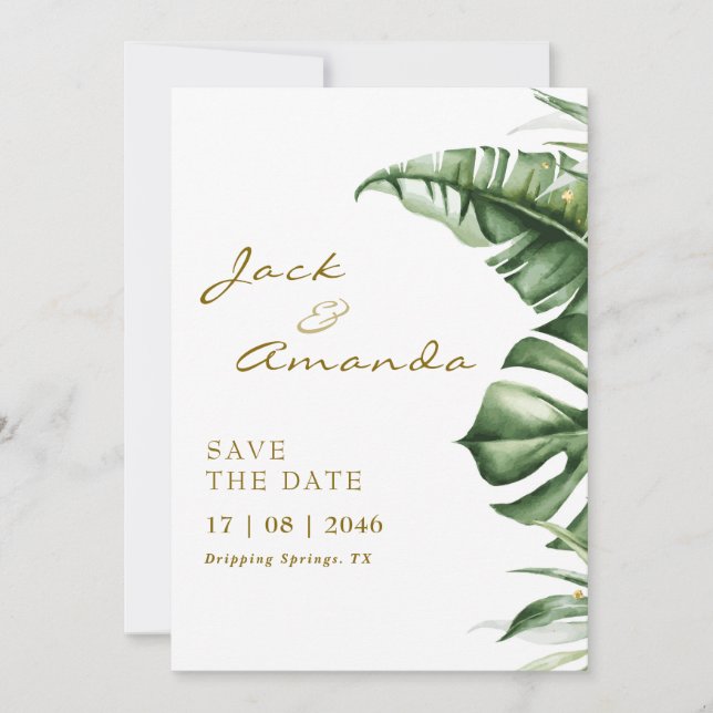 Invitation Budget Green Leaf Boho Wedding enregistrer la cart (Devant)