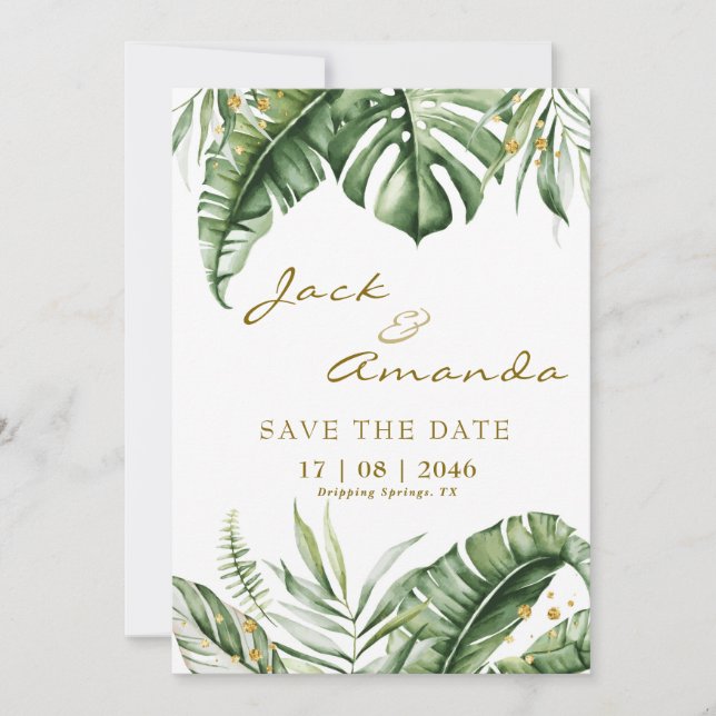 Invitation Budget Green Leaf Boho Wedding enregistrer la cart (Devant)