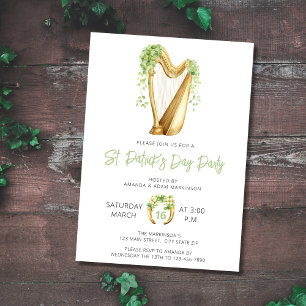Invitation Budget Harp St. Patricks Day Watercolor Party