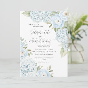 Invitation Budget Hydrangea Bleue Élégant Mariage Floral