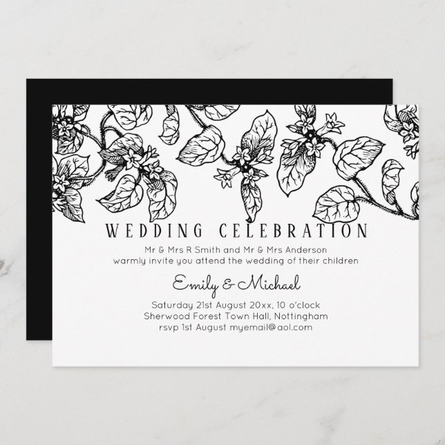 Invitation BUDGET Jardin Vintage Feuilleté Classic Mariage In (Devant / Derrière)