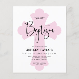 Invitation Budget Light Pink Cross Baptism