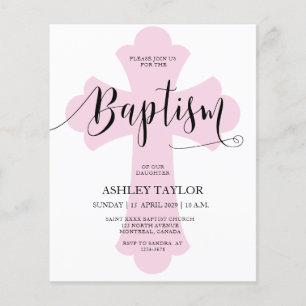 Invitation Budget Light Pink Cross Baptism