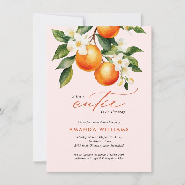 Invitation Budget Little Cutie Orange Clementine Baby shower (Devant)