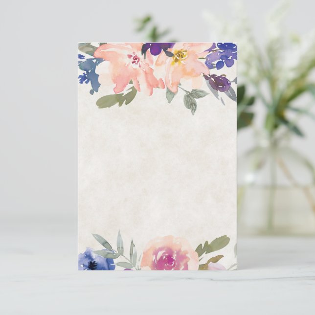 Invitation Budget mariage floral orange et bleu vierge (Debout devant)