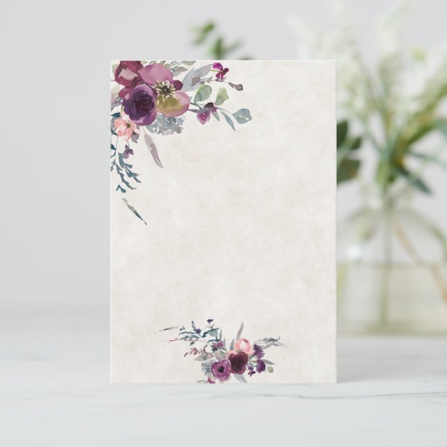 Invitation Budget mariage floral rose et Bourgogne vierge (Debout devant)