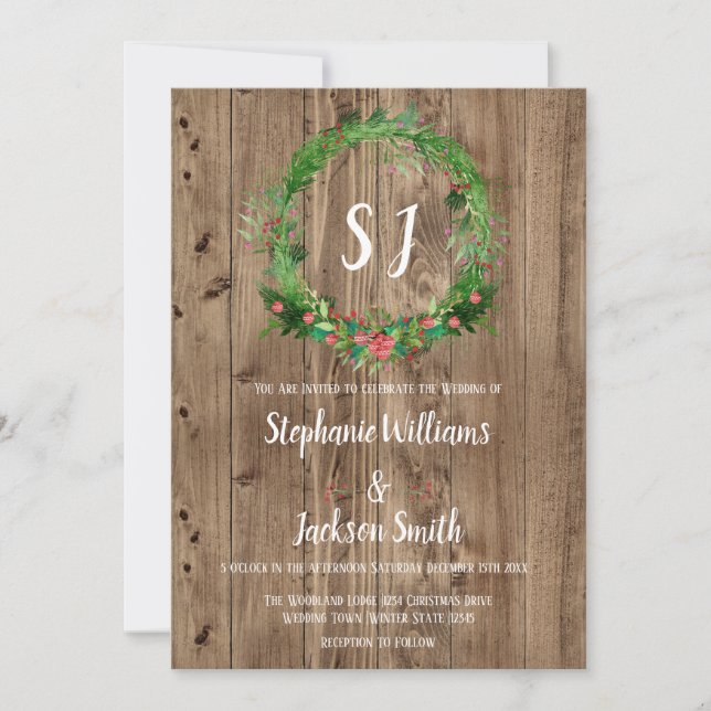 Invitation Budget Mariage Monogrammé Bois de Grange Rustique  (Devant)