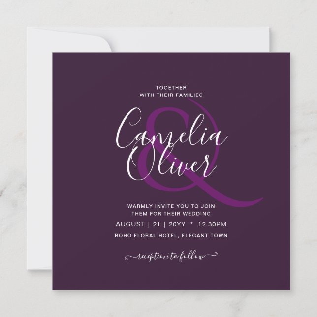 Invitation BUDGET Mariage PLUM PURPLE Monochrome Simple (Devant)