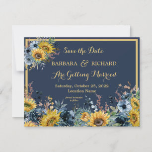 Invitation Budget Marine Blue Sunflower Floral Date d'enregis