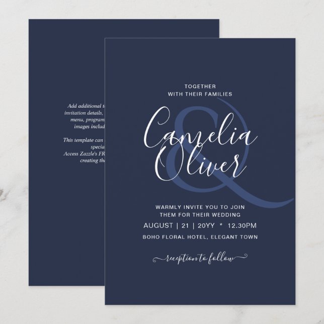 Invitation BUDGET Marine MARIAGE monochrome bleu (Devant / Derrière)
