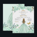 Invitation Budget Mint Gold Princess Sweet 16<br><div class="desc">Invitation Budget Élégant Papillon Floral Princesse Sweet 16 Mint Or</div>