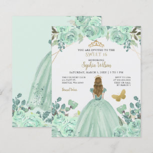 Invitation Budget Mint Gold Princess Sweet 16