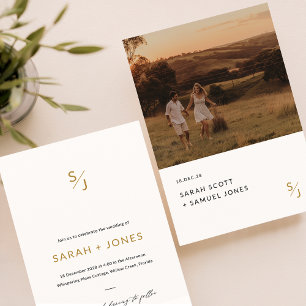 Invitation Budget Moderne Boho Simple Photo Mariage