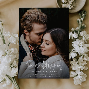 Invitation Budget Moderne Calligraphie Photo Code QR Mariage