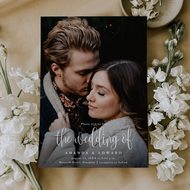 Invitation Budget Moderne Calligraphie Photo Code QR Mariage (Créateur téléchargé)