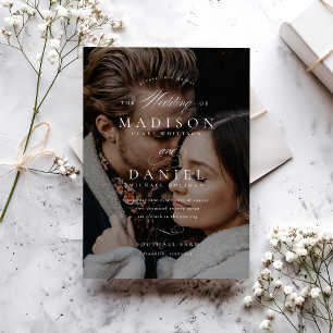 Invitation Budget Moderne Élégant Script QR Code Mariage phot