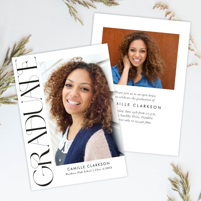 Invitation Budget Moderne Vertical Deux Diplôme Photo (Créateur téléchargé)