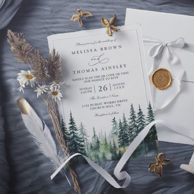 Invitation Budget mountain destination rustic qr code wedding (Créateur téléchargé)