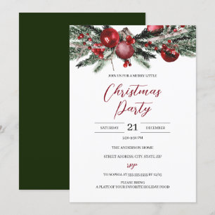 Invitation Budget Noël Red Green Festive Floral Party