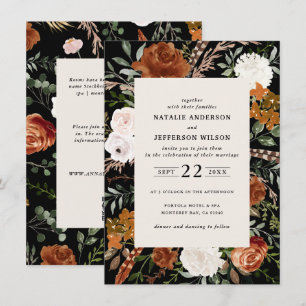 Invitation Budget noir terre cuite détails de la mariage flor