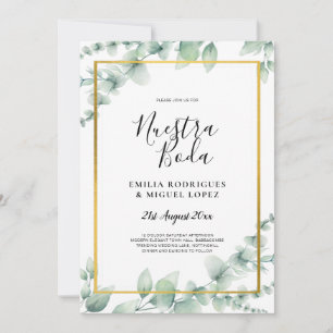 Invitation BUDGET NUESTRA BODA Eucalyptus GOLD QR CODE Flye