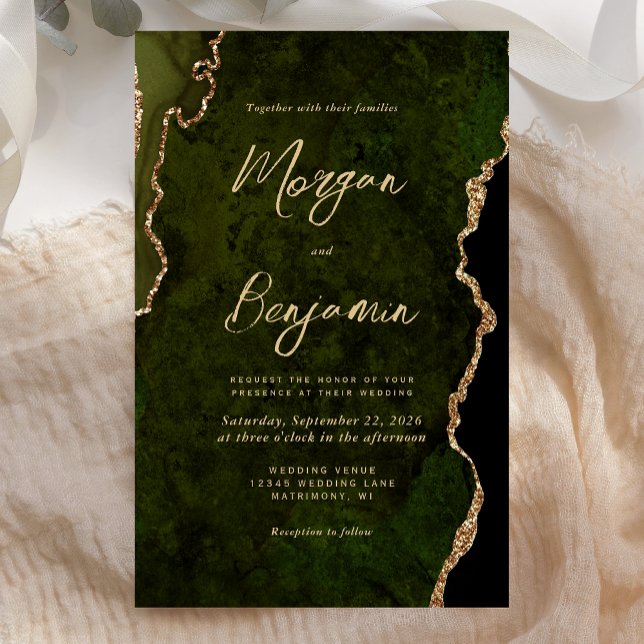 Invitation Budget Olive Green Agate Script Mariage (Créateur téléchargé)