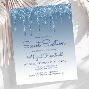 Invitation Budget Pailleté Bleu Sweet 16