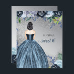 Invitation Budget Paillettes Robe Bleue Sweet 16<br><div class="desc">Invitation Anniversaire Budget Paillettes Robe Argentée Bleue Sweet 16. Peau Claire Cheveux Courts Noirs</div>