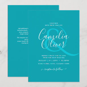 Invitation BUDGET Paon Bleu Sarcelle Mariage Monochrome
