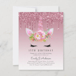 Invitation BUDGET Parties scintillant rose Unicorn Filles Inv