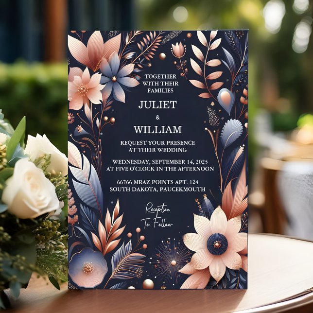 Invitation Budget pas cher extérieur élégant Mariage bleu mar (Créateur téléchargé)