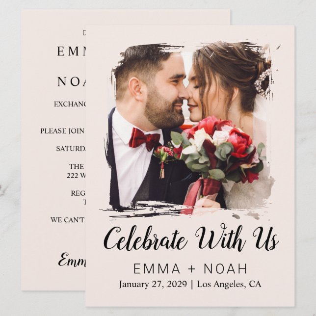 Invitation Budget Photo Crème Mariage  (Devant / Derrière)