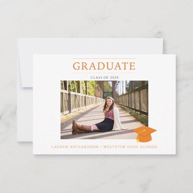 Invitation Budget Photo Graduation Party Orange & White (Devant)