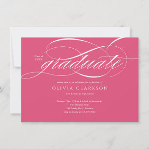 Invitation Budget Pink Élégant Script Photo Graduation Party