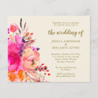 Invitation Budget Pink Watercolor Floral Wedding