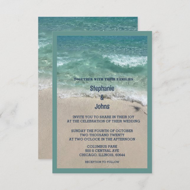 Invitation Budget Plage Turquoise Turquoise Sandy Mariage Océ (Devant / Derrière)