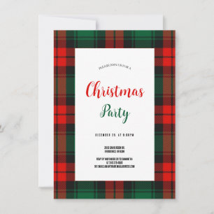 Invitation Budget Plaid Retro Script rouge et vert Noël