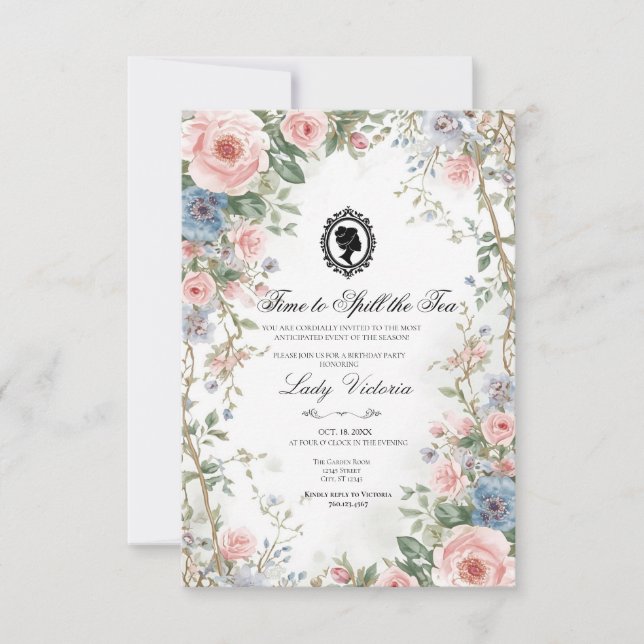 Invitation Budget Purple Florals Bridgerton Birthday Party (Devant)