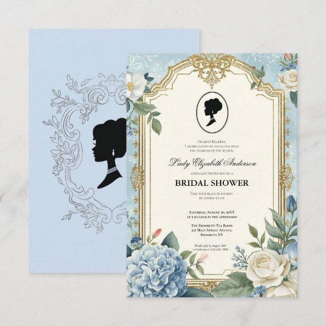 Invitation Budget purple Florals Bridgerton Bridal Shower (Devant / Derrière)