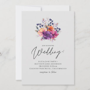Invitation BUDGET Purple Orange Floral Mariage Inviter