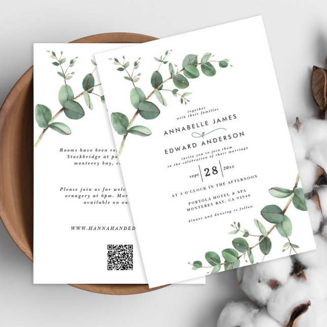 Invitation Budget QR code Aquarelle Eucalyptus botanique (Créateur téléchargé)
