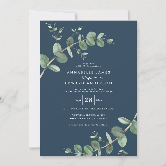 Invitation Budget QR code Aquarelle Eucalyptus botanique (Devant)