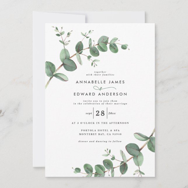 Invitation Budget QR code Watercolor Eucalyptus botanique Inv (Devant)