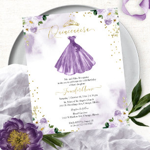 Invitation budget Quinceanera Robe florale violett